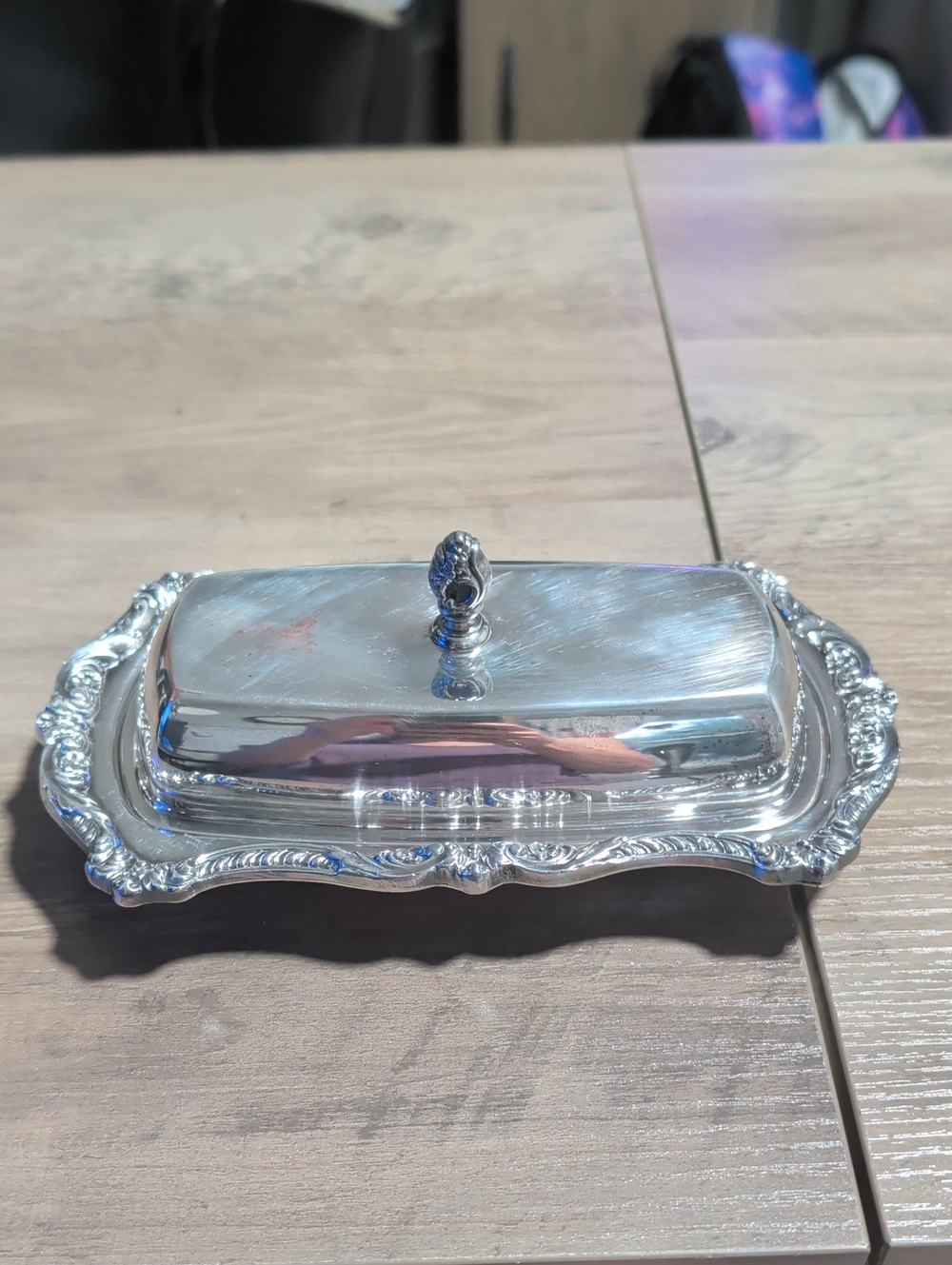 Vintage Lancaster Rose Poole Silver Plated Covered Butter Dish w/ Glass Liner